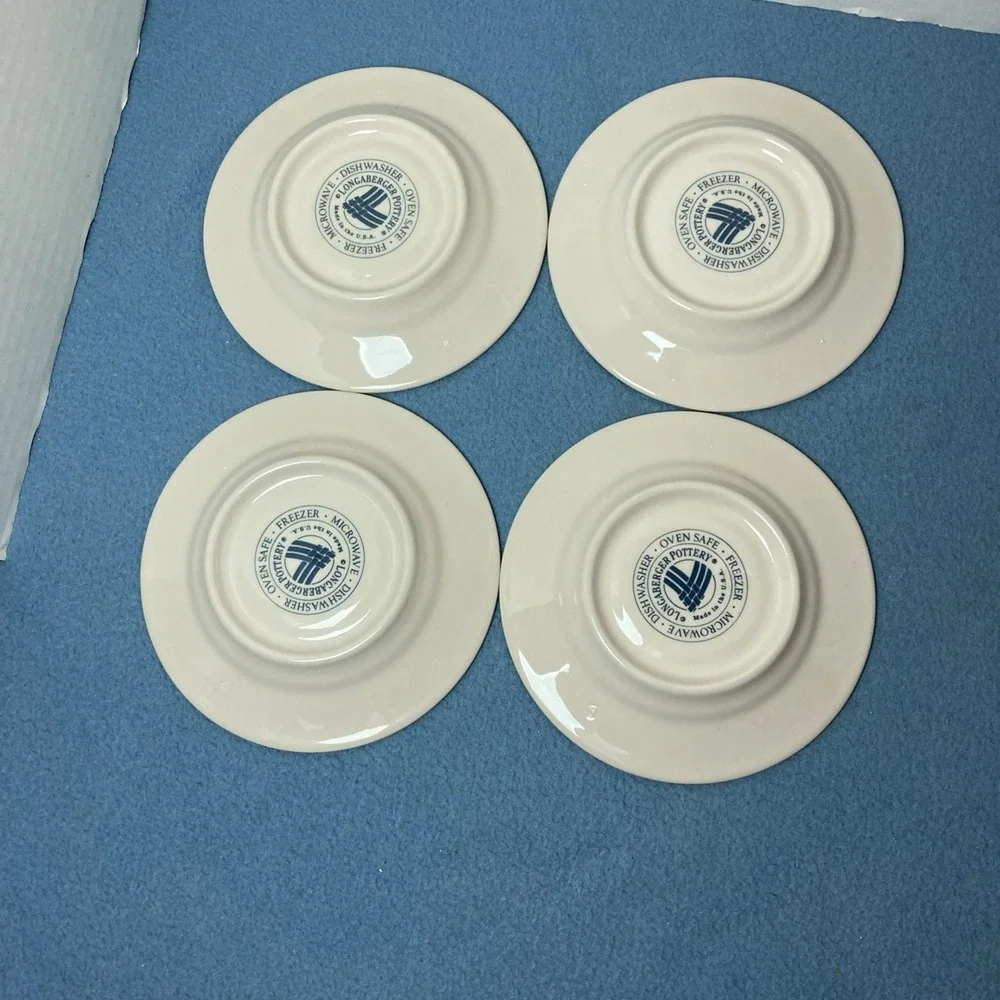 Longaberger Pottery Woven Traditions Blue Coffee/Tea Cup & Saucer - Set of 4